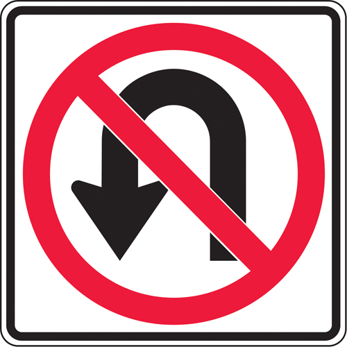 No U-Turns Traffic Sign, 24" x 24", Aluminum, Pictogram
