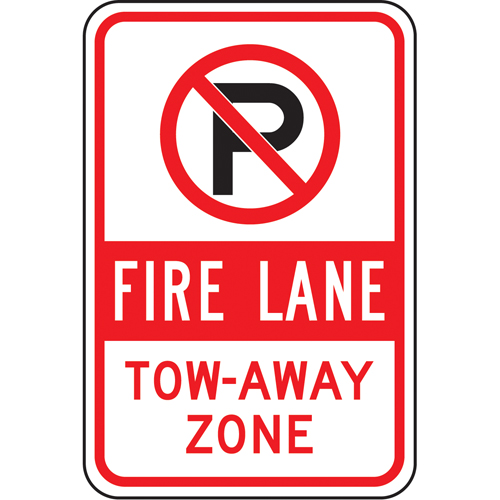 "Fire Lane Tow-Away Zone" No Parking Sign, 18" x 12", Aluminum, English with Pictogram