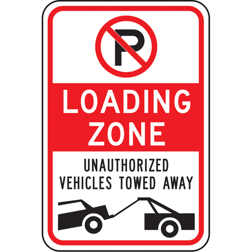 "Loading Zone" No Parking Sign, 18" x 12", Aluminum, English with Pictogram