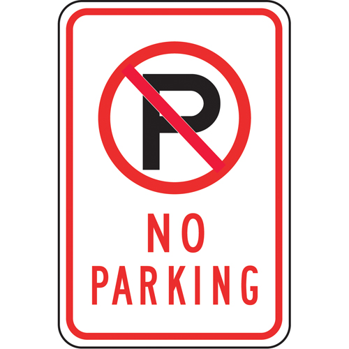 "No Parking" Sign, 18" x 24", Aluminum, English with Pictogram