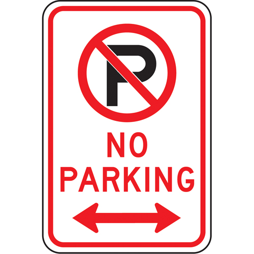 "No Parking" Sign, 24" x 18", Aluminum, English with Pictogram