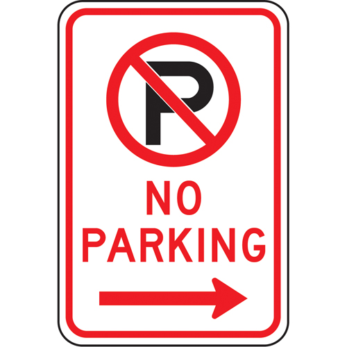 "No Parking" Sign, 18" x 12", Aluminum, English with Pictogram