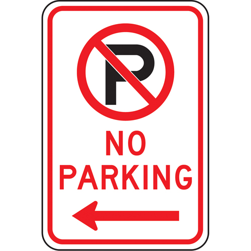 "No Parking" Sign, 18" x 12", Aluminum, English with Pictogram