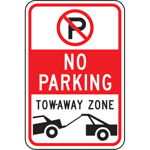 "No Parking Tow-Away Zone" Sign, 18" x 12", Aluminum, English with Pictogram