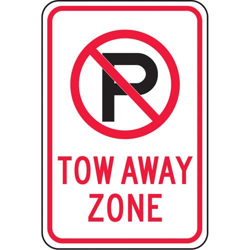 "Tow-Away Zone" No Parking Sign, 18" x 12", Aluminum, English with Pictogram