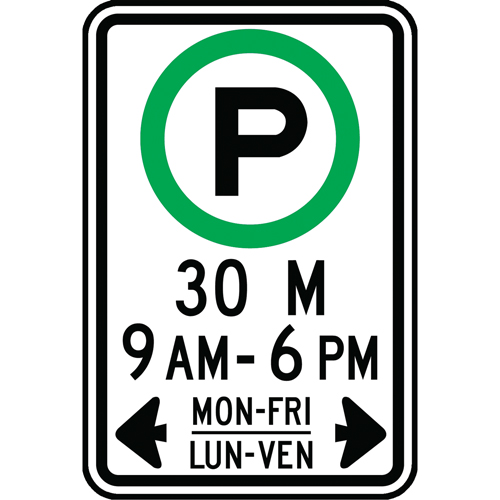 Parking Hours Sign, 18" x 12", Aluminum, Bilingual with Pictogram