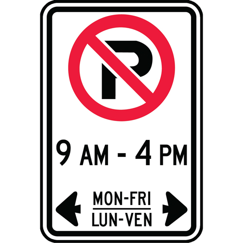 Parking Hours Sign, 18" x 12", Aluminum, Bilingual with Pictogram