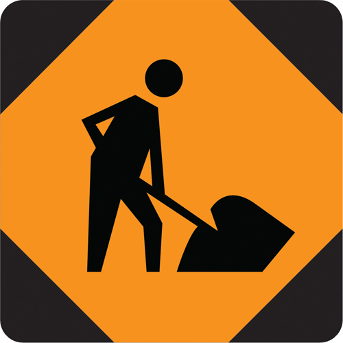 Road Work Ahead Temporary Conditions Sign, 36" x 36", Aluminum, Pictogram
