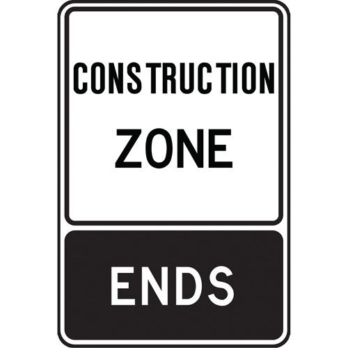 "Construction Zone Begins" Temporary Sign, 36" x 24", Aluminum, English