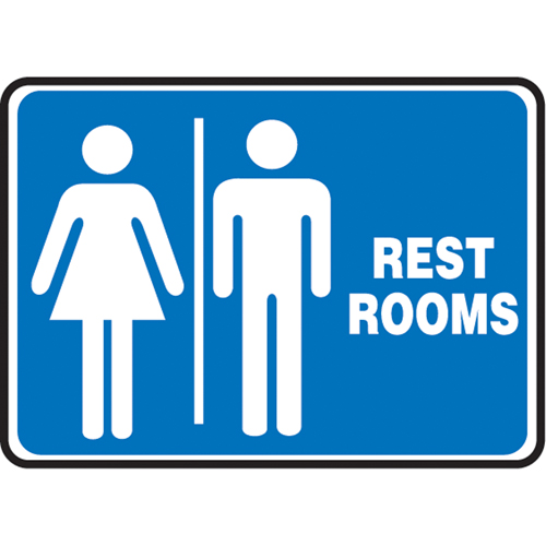 "Rest Rooms" Sign, 7" x 10", Plastic, English with Pictogram