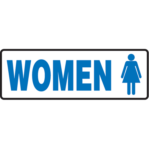 "Women" Restroom Sign, 4" x 10", Aluminum, English with Pictogram
