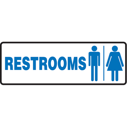 "Rest Rooms" Sign, 4" x 10", Plastic, English with Pictogram