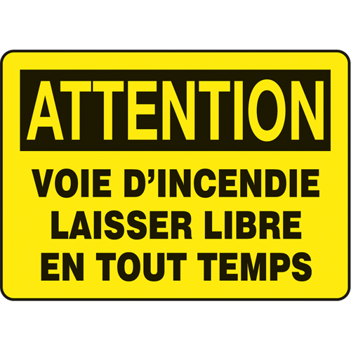 "Voie d'incendie" Sign, 7" x 10", Aluminum, French