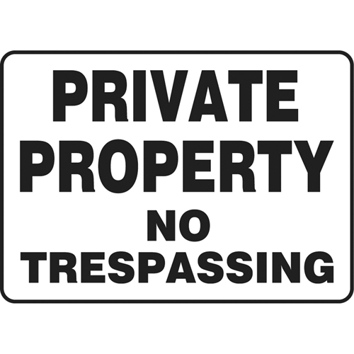 "No Trespassing" Sign, 10" x 14", Aluminum, English with Pictogram