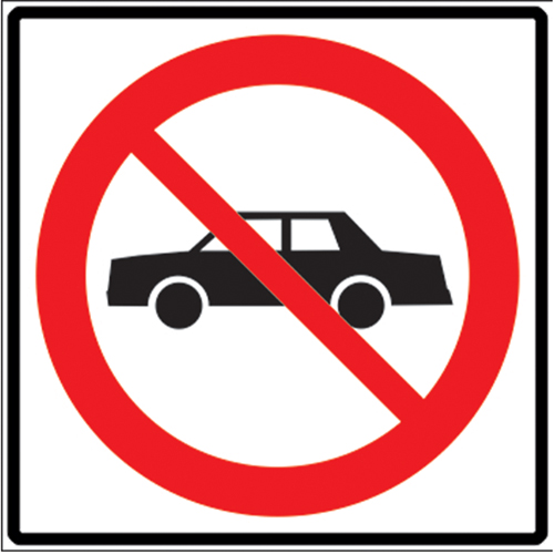 No Cars Traffic Sign, 24" x 24", Aluminum, Pictogram