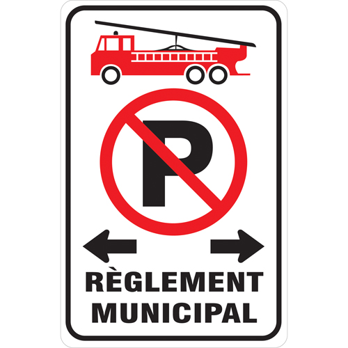 "Règlement Municipal" No Parking Sign, 12" x 18", Aluminum, French with Pictogram