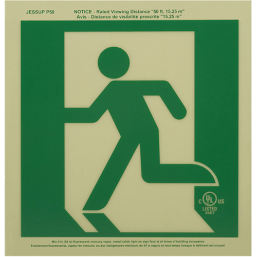 Ultra-Glow™ Running Man Exit Sign, 9-1/2" x 9-1/4", Aluminum, Pictogram