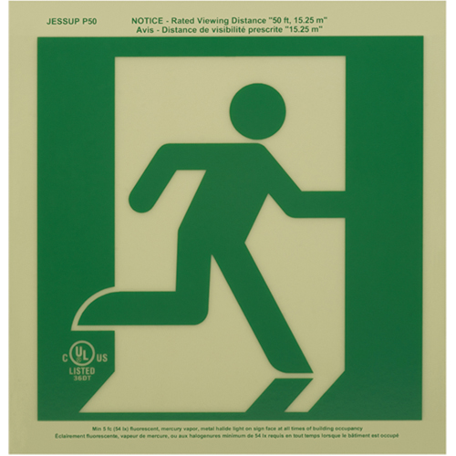 Ultra-Glow™ Running Man Exit Sign, 9-1/2" x 9-1/2", Aluminum, Pictogram