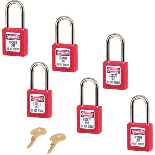 410 Series Zenex™ Padlocks - Set of Six, Safety Padlock, Keyed Alike, Thermoplastic, 1-1/2" Width