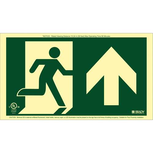 BradyGlo® Running Man Exit Sign with Up Arrow, 8-1/2" x 15", Plastic, Pictogram