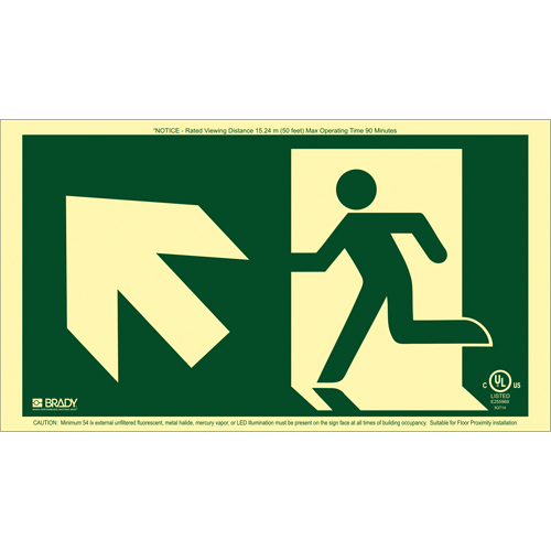 BradyGlo® Running Man Exit Sign with Up Left Arrow, 8-1/2" x 15", Plastic, Pictogram