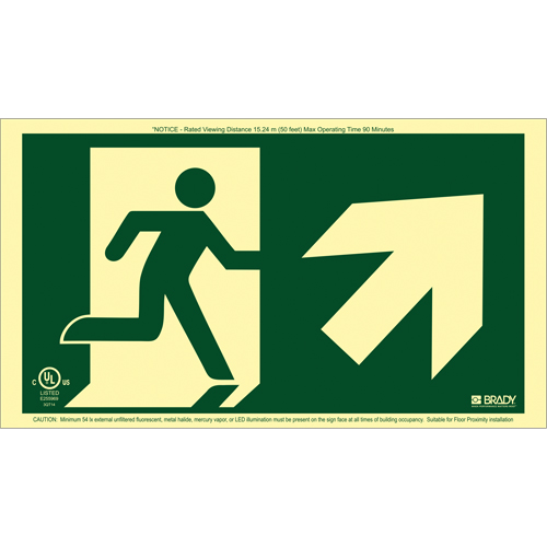 BradyGlo® Running Man Exit Sign with Up Right Arrow, 8-1/2" x 15", Plastic, Pictogram