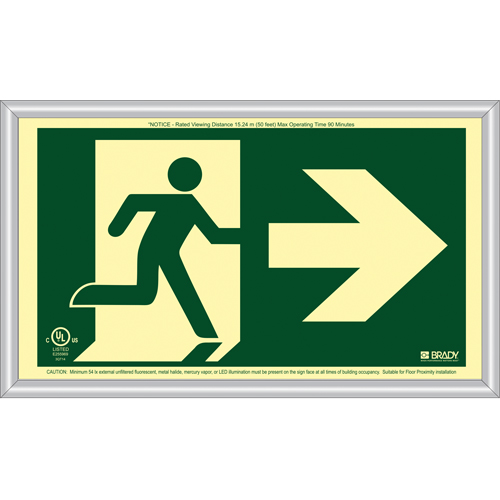 BradyGlo® Running Man Exit Sign with Right Arrow, 8-1/2" x 15", Plastic, Pictogram