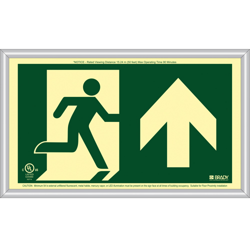 BradyGlo® Running Man Exit Sign with Up Arrow, 8-1/2" x 15", Plastic, Pictogram