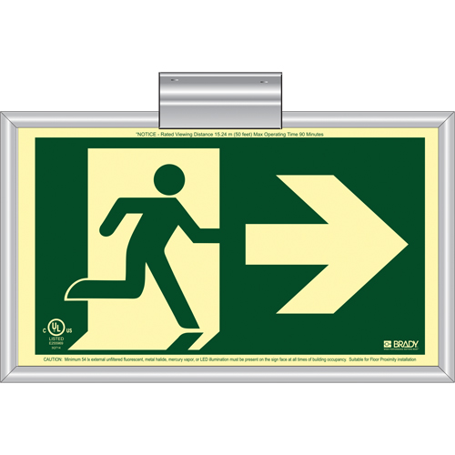 BradyGlo® Running Man Exit Sign with Right Arrow, 8-1/2" x 15", Plastic, Pictogram