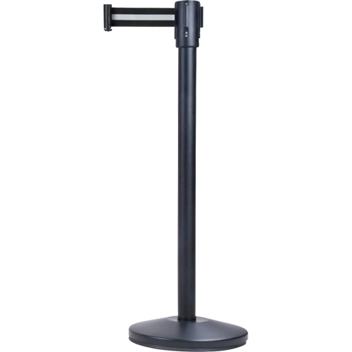 Free-Standing Crowd Control Barrier, Steel, 35" H, Black/White Tape, 7' Tape Length