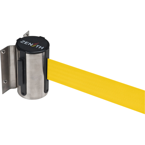 Wall Mount Barrier, Steel, Screw Mount, 7', Yellow Tape