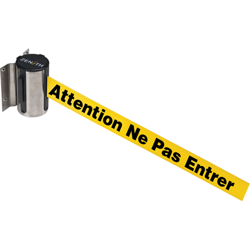 Wall Mount Barrier, Steel, Screw Mount, 7', Yellow Tape