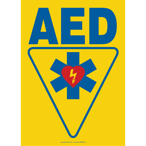 AED Sign, 14" x 10", Plastic, English with Pictogram