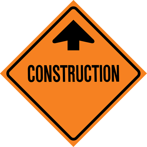 Construction Ahead Roll-Up Traffic Sign, 36" x 36", Vinyl, Bilingual with Pictogram