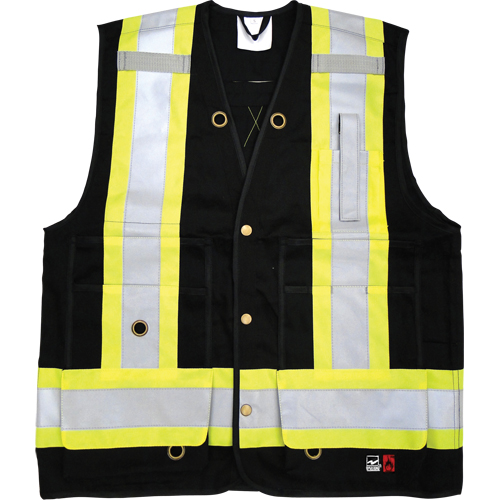 Fire Retardant Surveyor Safety Vest, Black, Large, Cotton, CSA Z96 Class 1 - Level FR - High Visibility Vest - SDP465