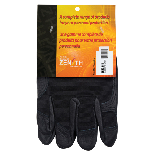 ZM300 Mechanic's Gloves, Grain Leather Palm, Size Medium