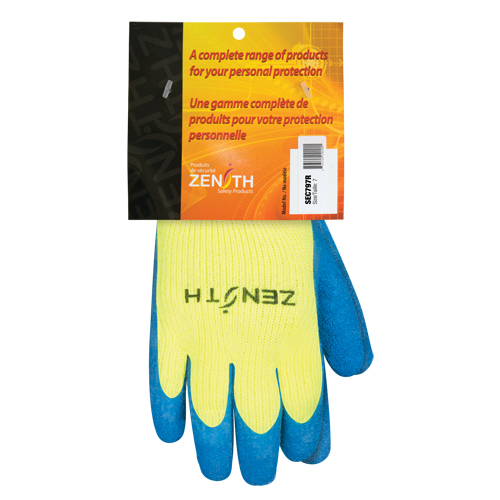 High Visibility Coated Gloves, 7, Rubber Latex Coating, 7 Gauge, Acrylic Shell