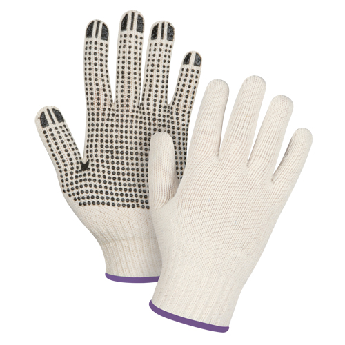 Lightweight Dotted String Knit Gloves, Poly/Cotton, Single Sided, 7 Gauge, X-Small