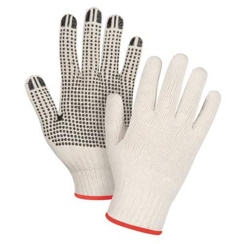 Lightweight Dotted String Knit Gloves, Poly/Cotton, Single Sided, 7 Gauge, Small