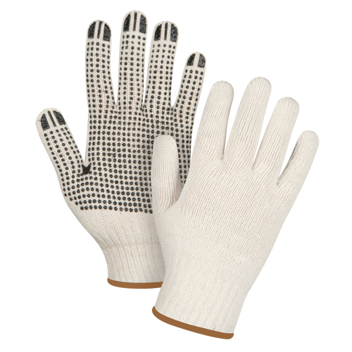 Lightweight Dotted String Knit Gloves, Poly/Cotton, Single Sided, 7 Gauge, Large