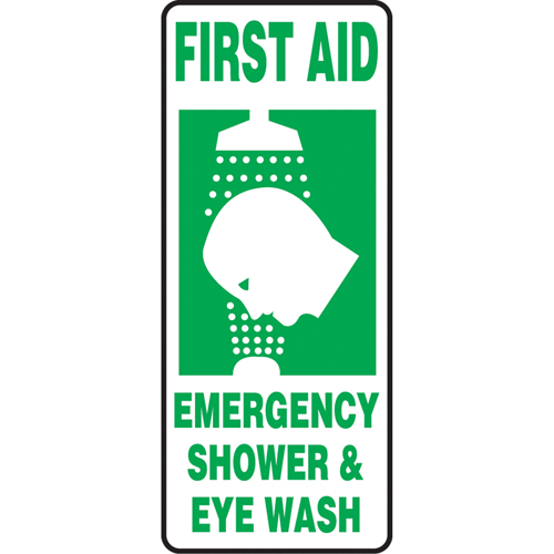 "Emergency Shower & Eye Wash" Sign, 17" x 7", Plastic, English with Pictogram