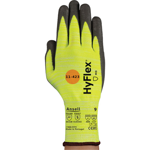 HyFlex® 11-423 Cut-Resistant Gloves, Size 7, 13 Gauge, Nitrile/Polyurethane Coated, Glass Fibre Shell, ASTM ANSI Level A2/EN 388 Level B