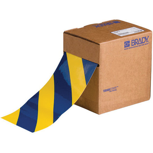 ToughStripe® Floor Marking Tape, 4" x 100', Polyester, Blue and Yellow