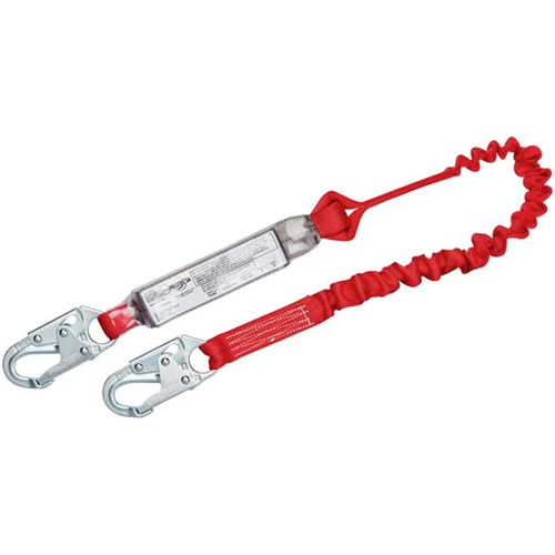 PROâ„¢ Elastic Shock-Absorbing Lanyard, 6', E4, Snap Hook Center, Snap Hook Leg Ends, Polyester