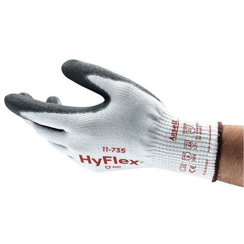 HyFlex® 11-735 Cut Resistant Gloves, Size 6/X-Small, 10 Gauge, Polyurethane Coated, Nylon/Fibreglass/HPPE/Spandex Shell, ANSI/ISEA 105 Level 4