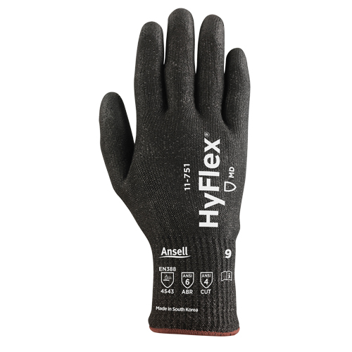HyFlex® 11-751 Cut Resistant Gloves, Size 6/X-Small, 10 Gauge, Polyurethane Coated, Nylon/Kevlar® Shell, ANSI/ISEA 105 Level 4