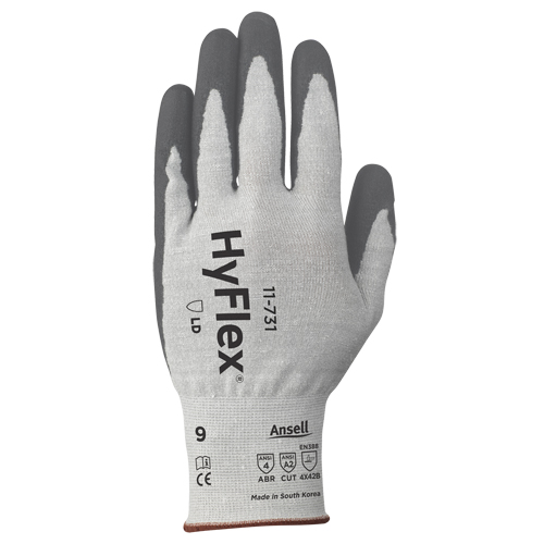 HyFlex®11-731 Cut Resistant Gloves, Size 6/X-Small, 18 Gauge, Polyurethane Coated, Nylon/HPPE/Spandex/Glass Fibre Shell, EN 388 Level 4