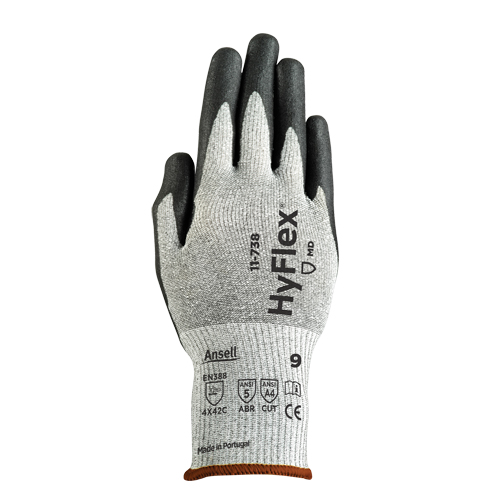 HyFlex® 11-738 Gloves, Size 6/X-Small, 13 Gauge, Nitrile/Polyurethane Coated, Nylon/Intercept™ Shell, ASTM ANSI Level A4