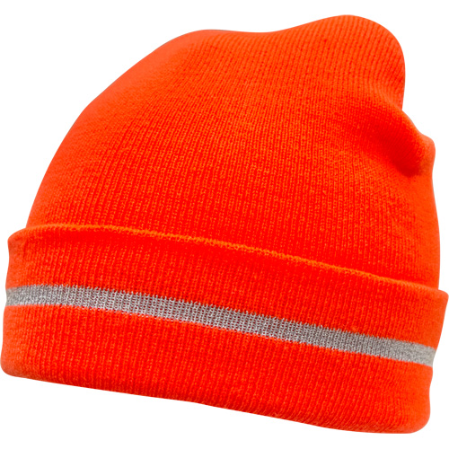 High Visibility Knit Hat with Reflective Stripe, High Visibility Orange, Acrylic - High Visibility Hat - SGI135