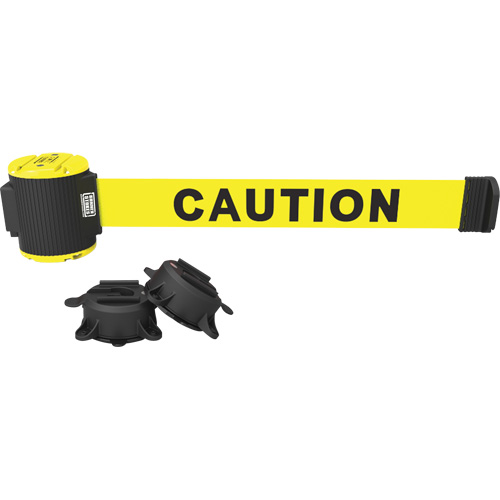 Wall Mount Barrier, Plastic, Magnetic Mount, 30', Yellow Tape
